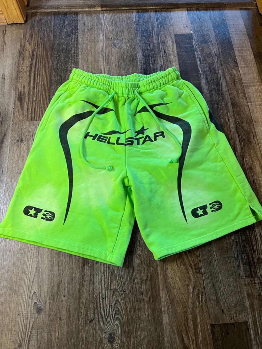 Hellstar Men's Neon Green Graphic Drawstring Shorts